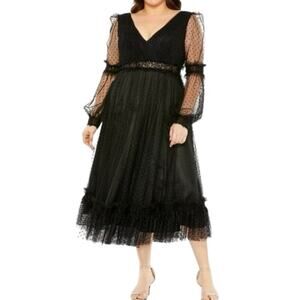 MAC DUGGAL 68567 Sheer Swiss Dot Dress, Size 18W or 22W, New w/ Tag MSRP $458